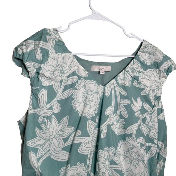 Loft Blouse Women's Large V-Neck Cap Sleeve Bubble Floral Boho Shirt Top - Picture 2 of 9